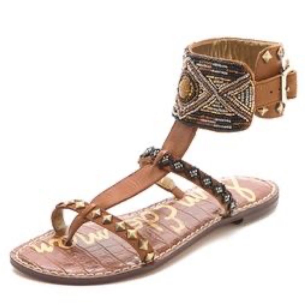Sam Edelman Tan Brown Beaded Ankle-Cuff Sandal